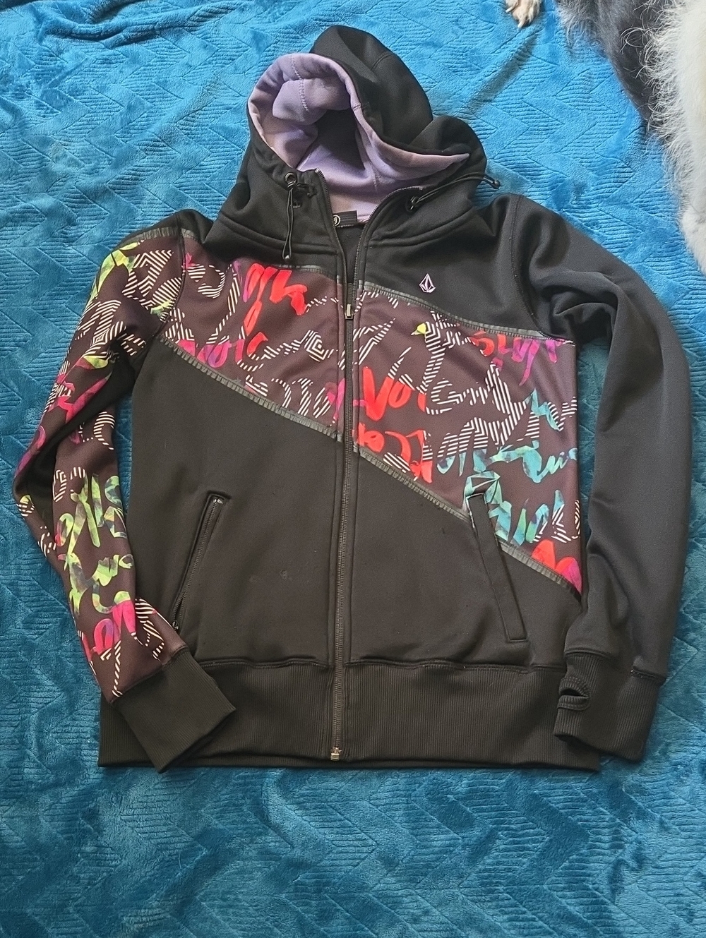Volcom Black Hoodie with Multicolor Graffiti Accents